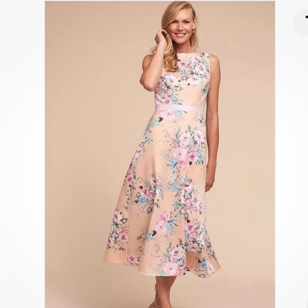 BHLDN Floral Manon Tie Belt Midi A Line Dress
